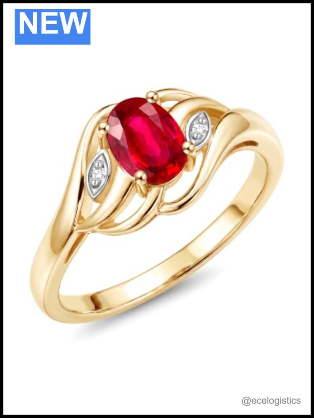 Birthstone Ring 6X4MM Gemstone & Diamonds Yellow Gold Plated Silver